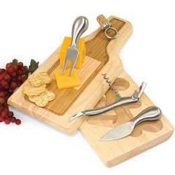 Swivel Style Cheese Board with Cheese and Wine Accessories