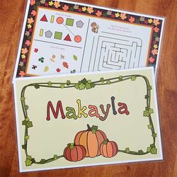 Kid's Fun For Fall Personalized Activity Placemat
