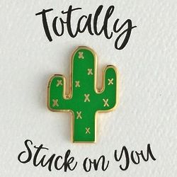 Totally Stuck On You Enamel Cactus Lapel Pin on Gift Card