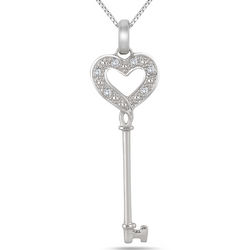Diamond Key Necklace in Sterling Silver