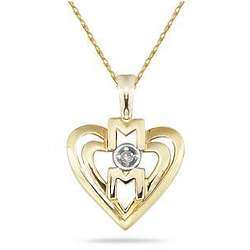 Diamond and Heart Gold Mom Pendant