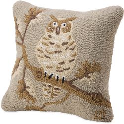 Owl Hooked Wool Throw Pillow