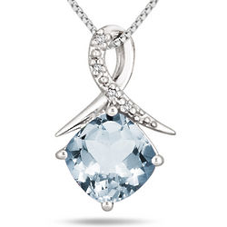 Aquamarine and Diamond Necklace in Sterling Silver