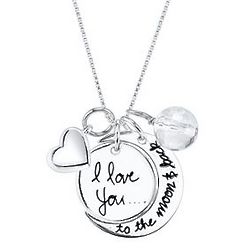 I Love You to the Moon and Back Crystal Charm Pendant in Silver