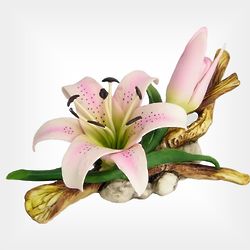 Capodimonte Porcelain Lily and Bud on a Branch Figurine