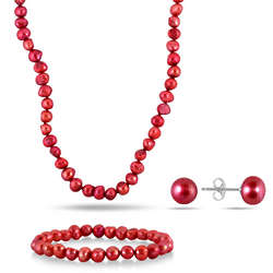 Freshwater Cranberry Rice Cultured Pearl Jewelry Set