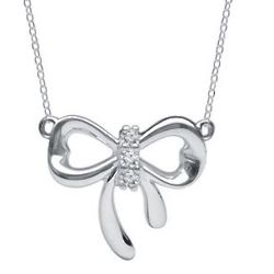 Sterling Silver Diamond Bow Necklace