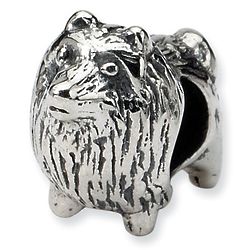 European-Style Pomeranian Dog Bead in Sterling Silver