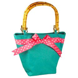 Turquoise Purse with Pink Polka Dot Bow
