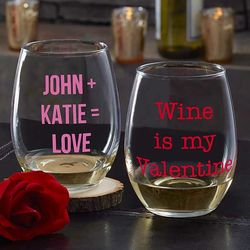 Personalized Valentine's Day Stemless Wine Glass