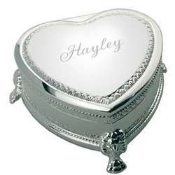 Elegant Silver Heart Shape Footed Jewelry Box