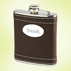 Personalized Brown Faux Leather Flask