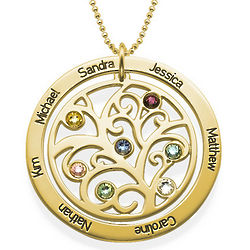 18k Gold Plated Family Tree Birthstone Necklace