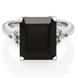 Sterling Silver Onyx and White Topaz Ring