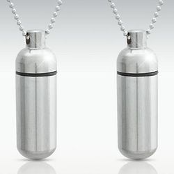 Engravable Chrome Classic Cylinder Cremation Jewelry Duo