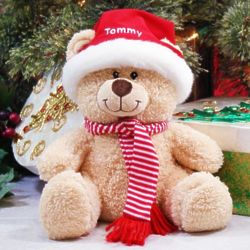 11" Sherman Teddy Bear in Personalized Santa Hat