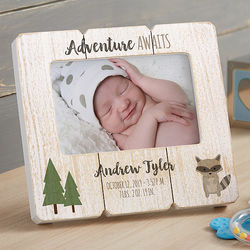 Baby Woodland Raccoon Personalized Shiplap Picture Frame