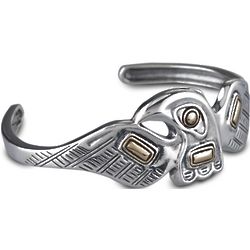 Brass and Sterling Silver Raven Cuff Bracelet