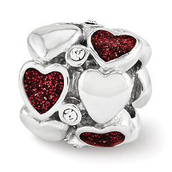 Sterling Silver Reflections Red Hearts Charm Bead