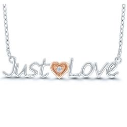 Just Love Diamond Necklace in Sterling Silver and 10K Rose Gold