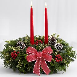 20" Deck the Halls Greenery and Candles Holiday Centerpiece