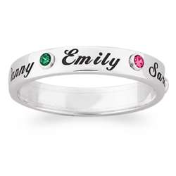 Sterling Silver Mother's Name and Birthstone Flat Band
