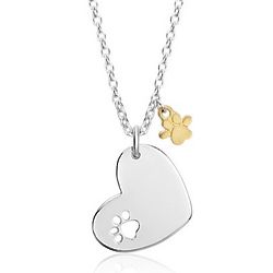 Heart Pendant and Paw Print Charm Necklace