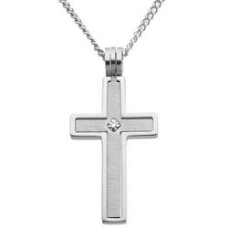 Personalized Stainless Steel Cross Pendant with Diamond Accent
