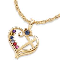 Gold Over Sterling Silver Birthstone Heart Cross Necklace
