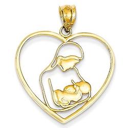 Mother's Cradled Baby 14 Karat Gold Open Heart Pendant