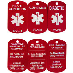 Personalized Medical Alert Red Dog Tag