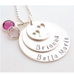 Two Hearts Personalized Birthstone Hand Stamped Disc Necklace