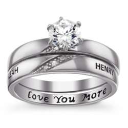 Sterling Silver Personalized Round Cubic Zirconia Wedding Ring