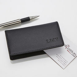 Personalized Monogram Black Leather Business Card Case