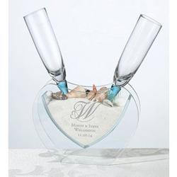 Personalized Heart Vase with Toasting Glasses