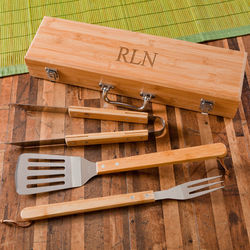 Grilling BBQ Set with Monogrammed Bamboo Case