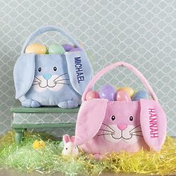 Personalized Blue or Pink Plush Bunny Easter Basket