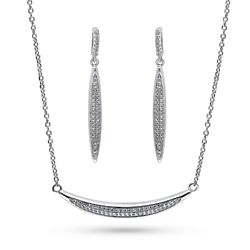 Bridesmaid's Linear Silver CZ Bar Necklace and Earrings Set