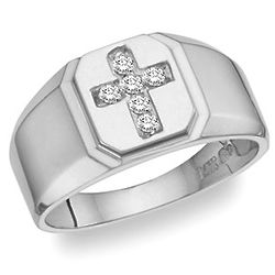 Men's Diamond Cross Ring in Sterling Silver