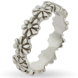 Ring of Flowers Silver Stackable Band