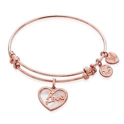 Love Heart Expandable Bangle Bracelet in Brass