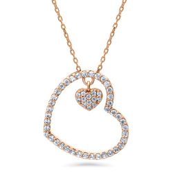 Rose Gold Flashed Sterling Silver CZ Open Heart Pendant