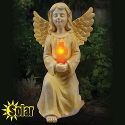 Solar Angel with Cross Garden Statue