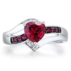 Lab-Created Ruby and Diamond Heart Ring in Sterling Silver