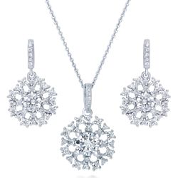 Sterling Silver CZ Art Deco Necklace and Earrings