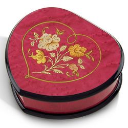 Heart Shaped Music Jewelry Box with Floral Inlay