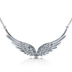 Cubic Zirconia Sterling Silver Angel Wings Necklace