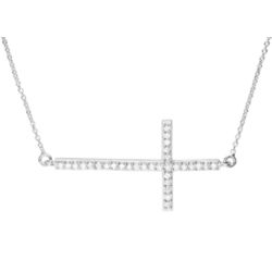 Sterling Silver Cubic Zirconia Large Sideway Cross Necklace
