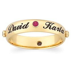 Mother's Set For Life 18K Gold Family Name and Birthstone Band