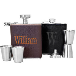 Personalized Leather Wrapped Flask Set
